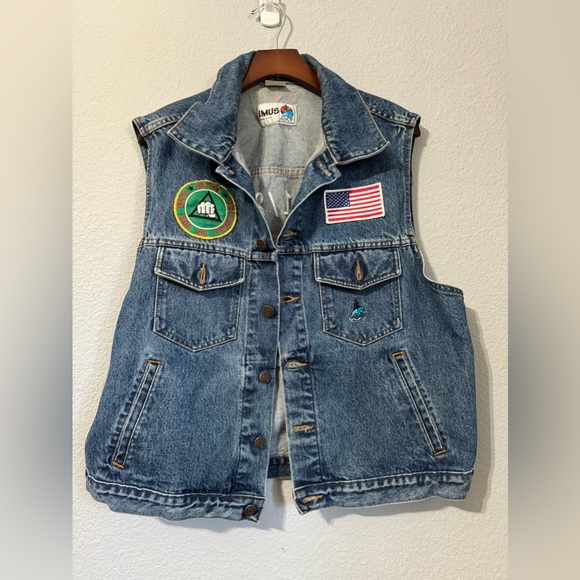 Imus Sleeveless Blue United States Flag Patched Button Down Denim Jacket Size XL - Picture 2 of 14
